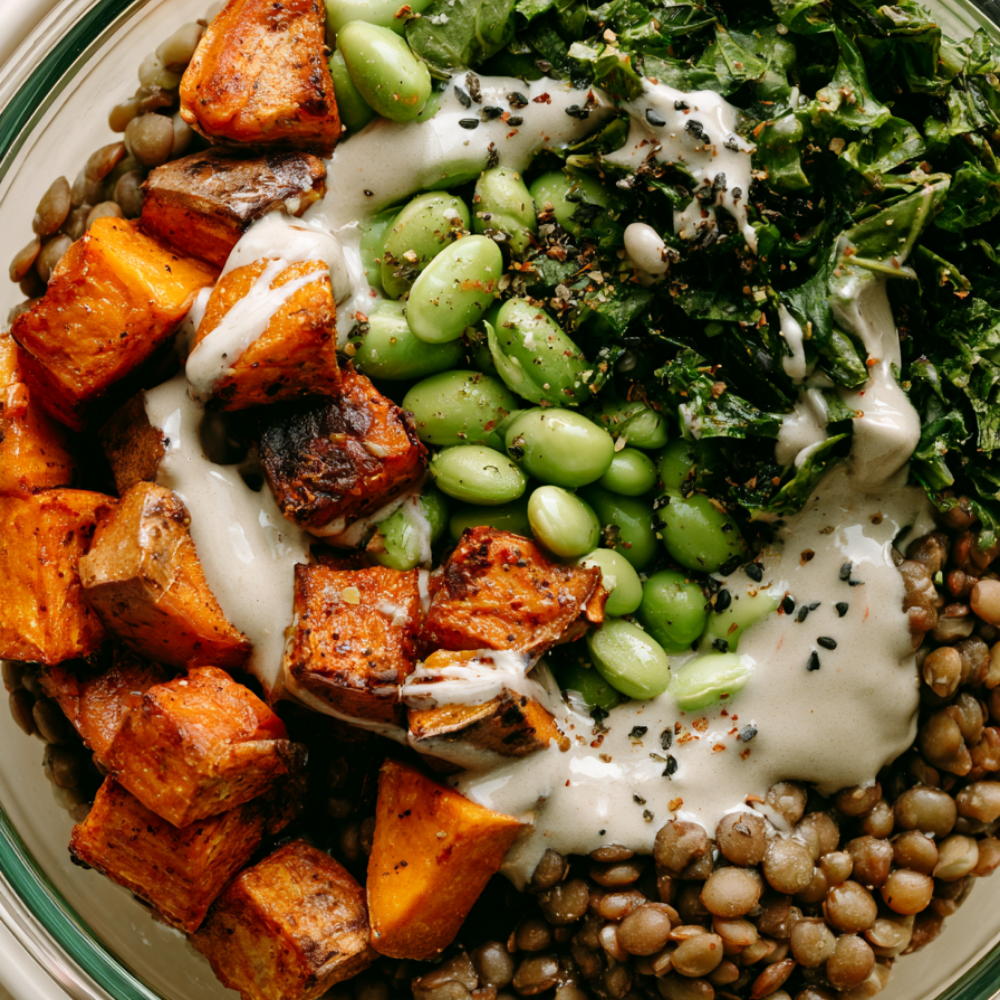 Lentil and Edamame Veggie Bowl