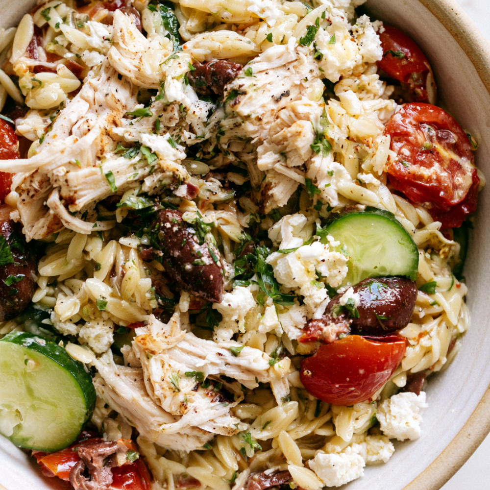 Mediterranean Orzo Salad with Chicken and Feta
