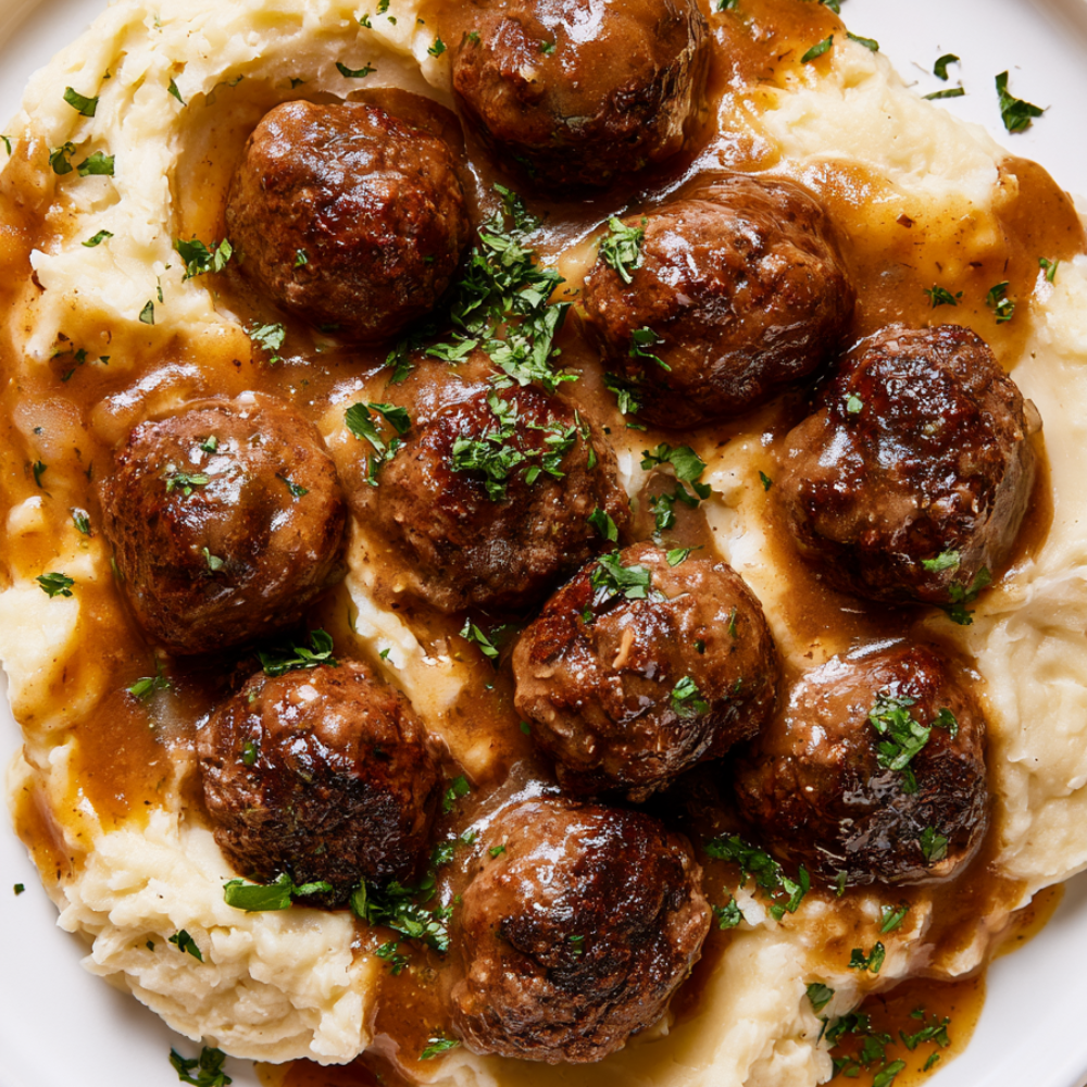 Oven Baked Ground Beef Meatballs-gravy