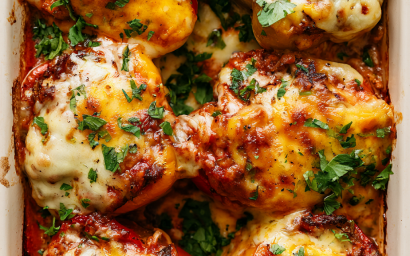 Stuffed Pepper Casserole with Ground Beef and Rice