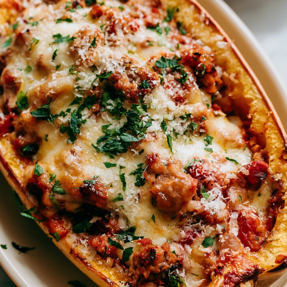 Stuffed Spaghetti Squash with Spicy Italian Sausage