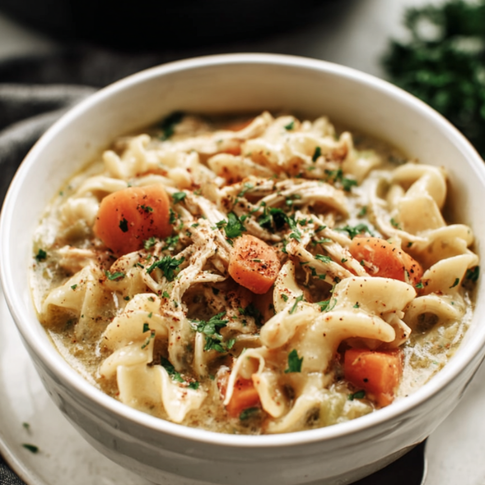 chicken noodle soup crockpot-bowl