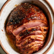 This crockpot ham gets a sweet brown sugar glaze and cooks low and slow in the slow cooker