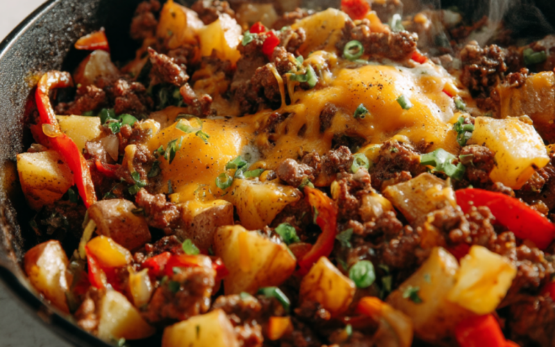 One pan ground beef and potatoes