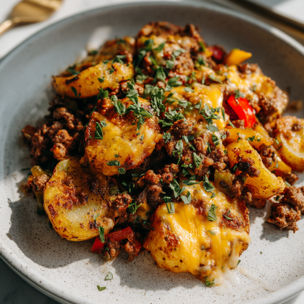 ground beef and potatoes - served