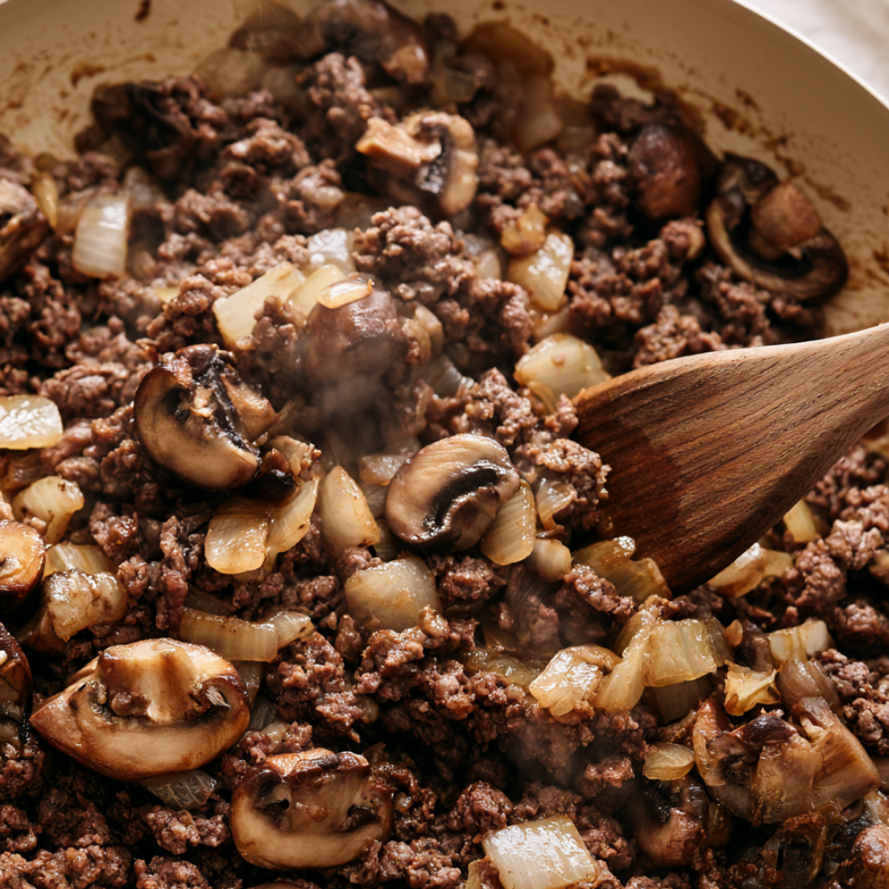 ground beef stroganoff-browning
