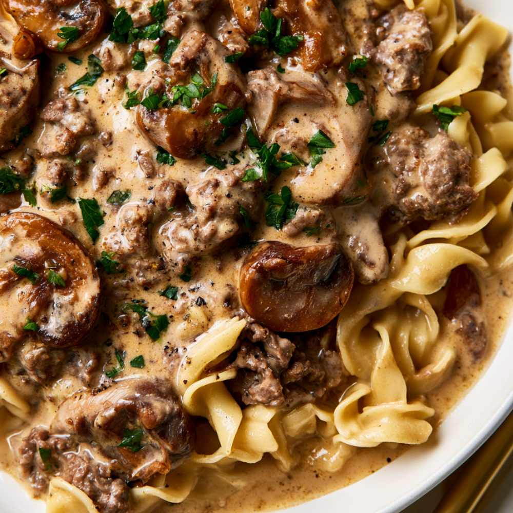 ground beef stroganoff-plated