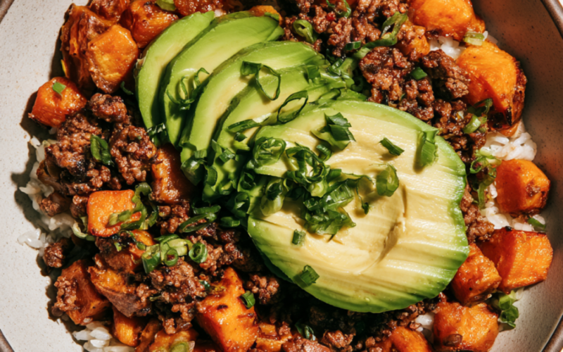 Ground beef sweet potato bowl