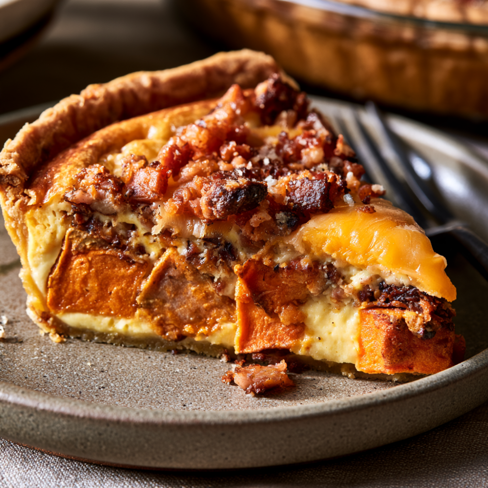 1. High-Protein Crustless Sweet Potato & Turkey Bacon Quiche