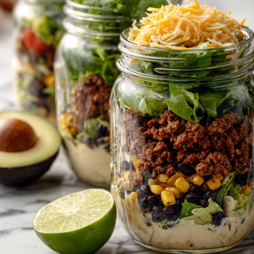 1. Mason Jar Taco Salad (Classic Cold Lunch)