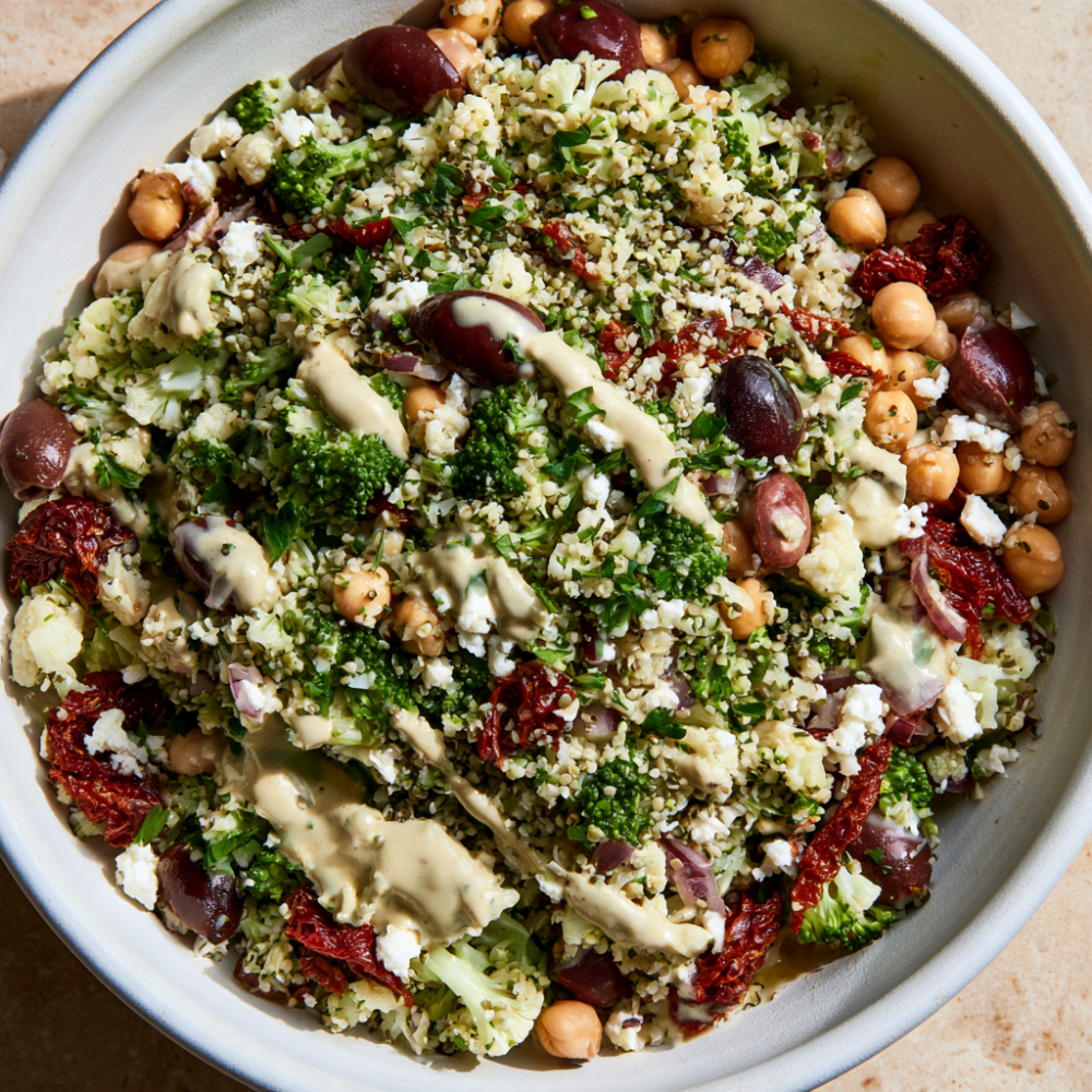 1. Mediterranean Broccoli Cauliflower Salad With Lemon-Tahini Dressing