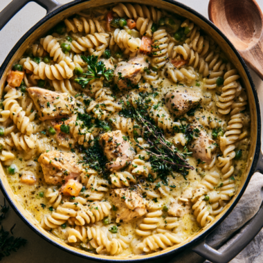 1. One-Pot Creamy Chicken Pot Pie Pasta