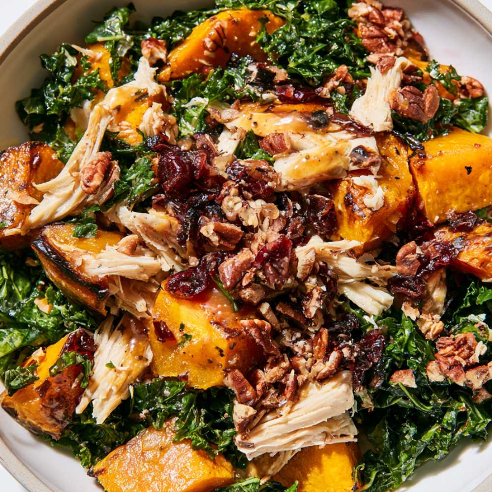 1. Roasted Butternut Squash & Kale Salad with Chicken