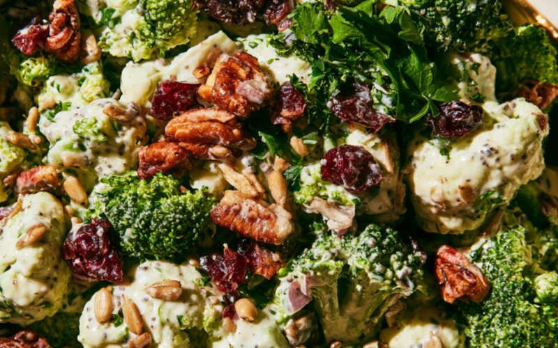 2. Cranberry Pecan Broccoli Cauliflower Salad With Greek Yogurt Poppyseed Dressing