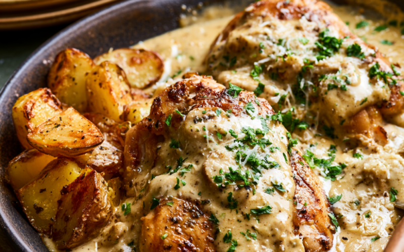 2. Creamy Garlic Parmesan Chicken & Potatoes