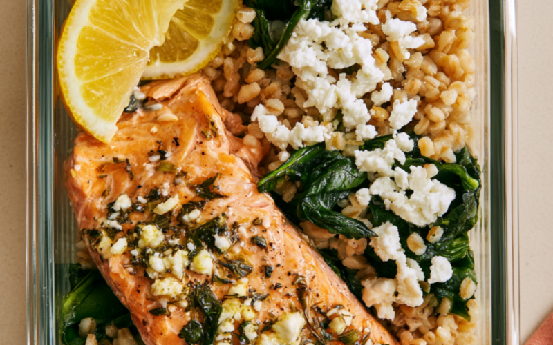 3. Lemon Herb Salmon with Farro & Spinach