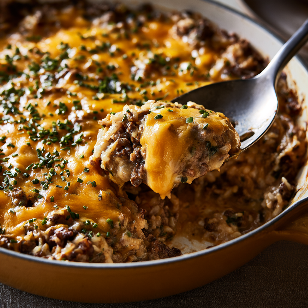 3. One-Pot Cheesy Ground Beef and Rice Autumn Bake