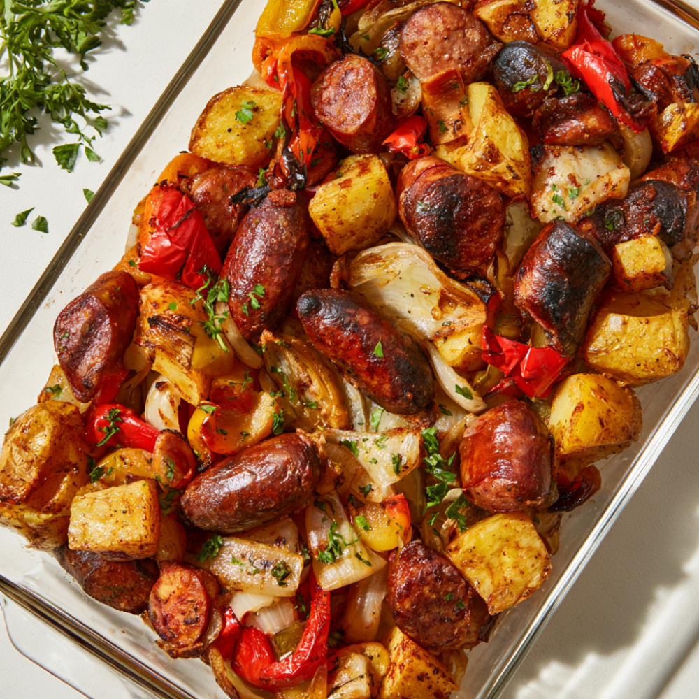 3. Sheet Pan Sausage, Pepper & Onion Hash