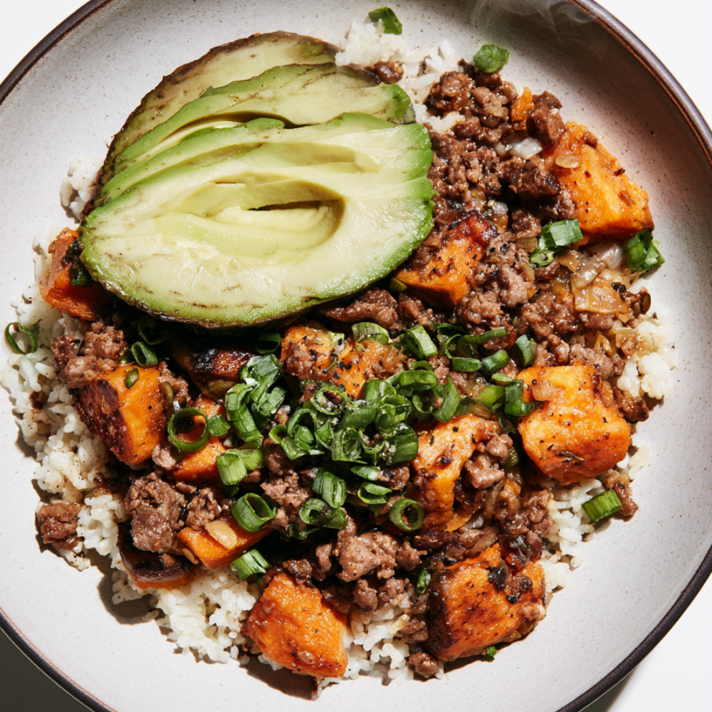 4. Ground Beef Sweet Potato Bowl