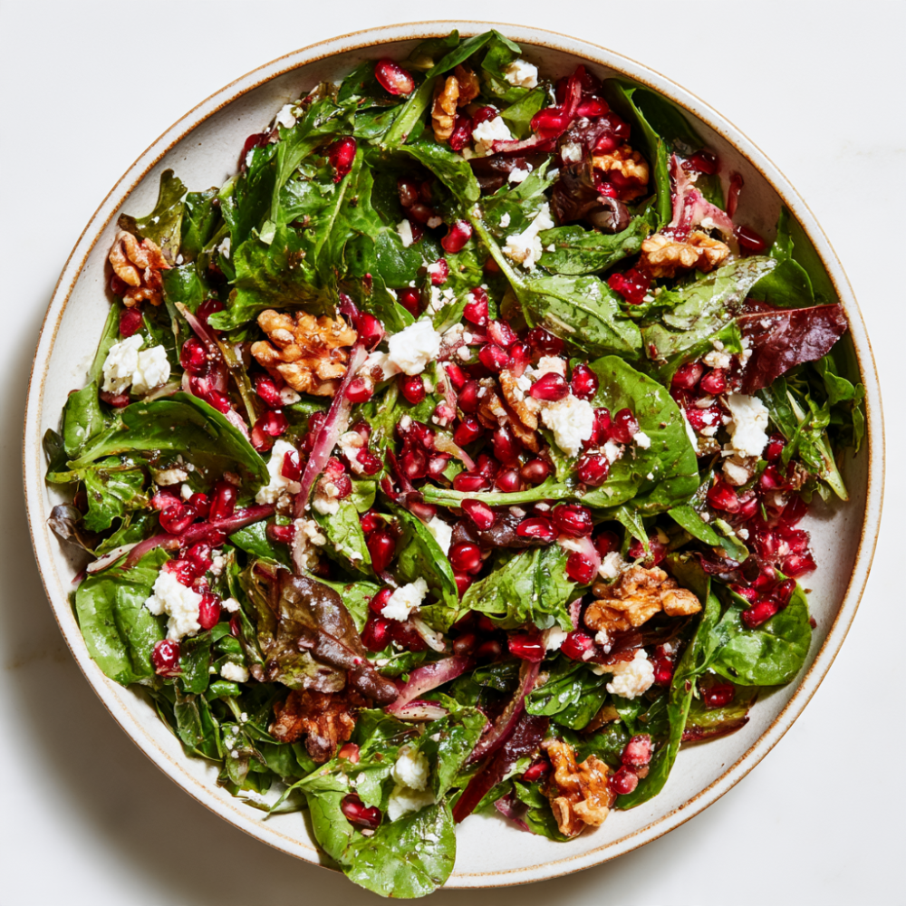 4. Pomegranate & Feta Salad with Mixed Greens