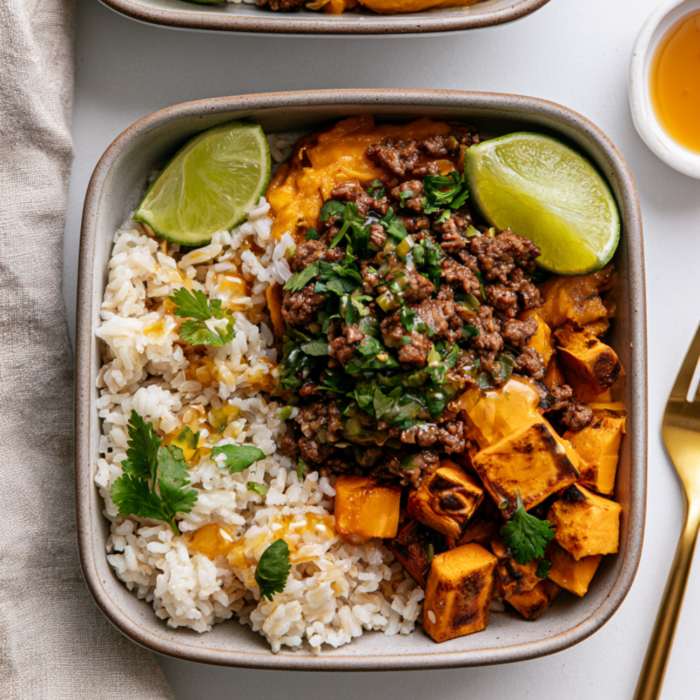 8. Ground Beef Sweet Potato Bowl