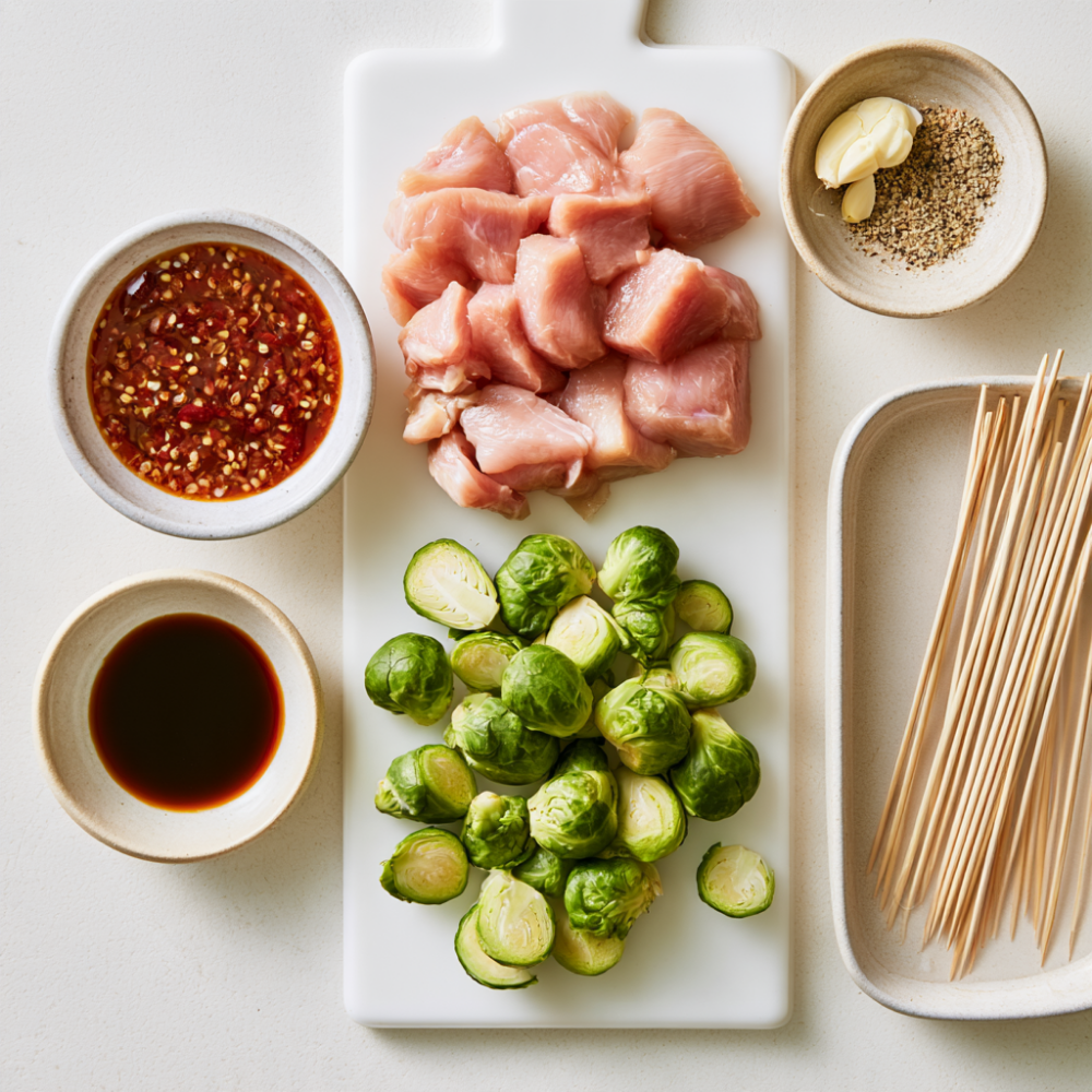Air Fryer Meal Prep_ Sweet Chili Chicken & Brussels Sprouts Skewers-Ingredients