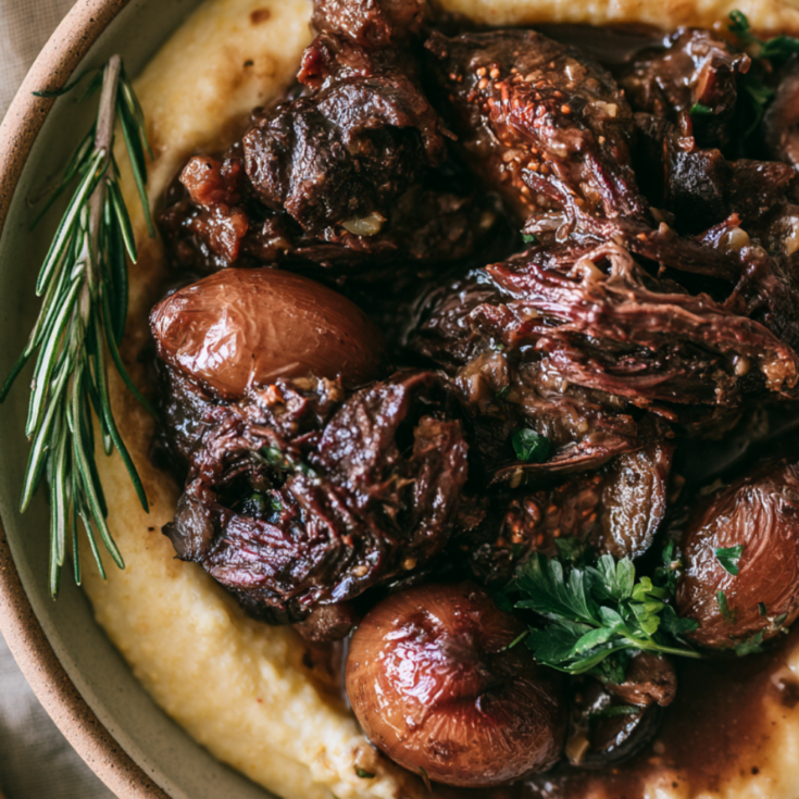 Balsamic Fig & Rosemary Slow Cooker Pot Roast with Creamy Parmesan Polenta