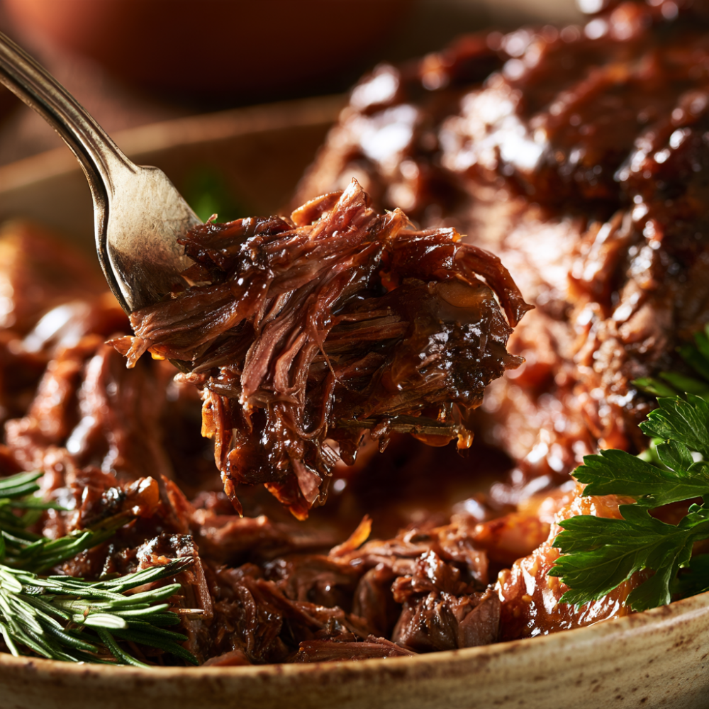 Balsamic Fig & Rosemary Slow Cooker Pot Roast with Creamy Parmesan Polenta Close Up
