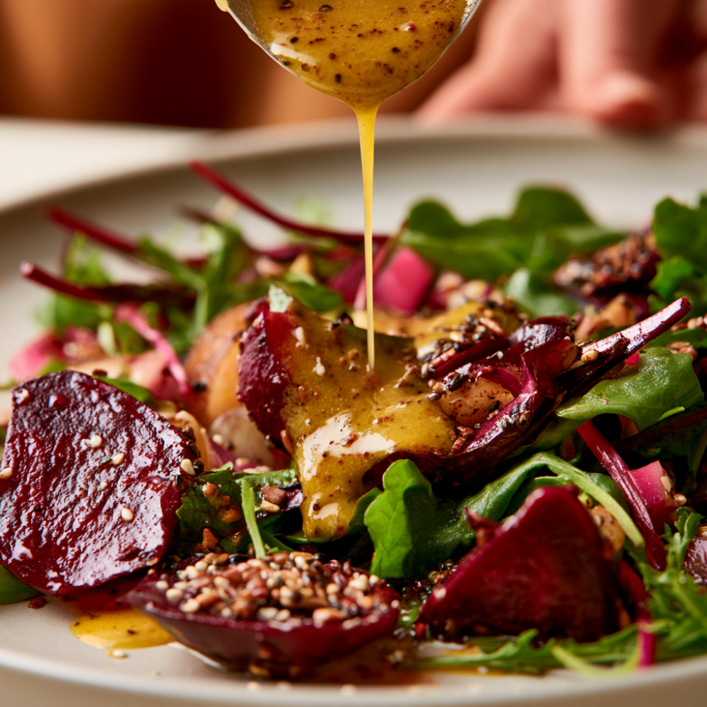 Beetroot Salad with Crispy Chickpeas and Feta Dressing