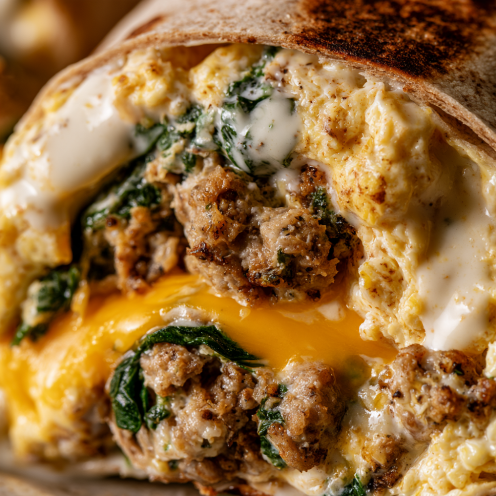 Breakfast Wraps With Turkey Sausage & Eggs-close up