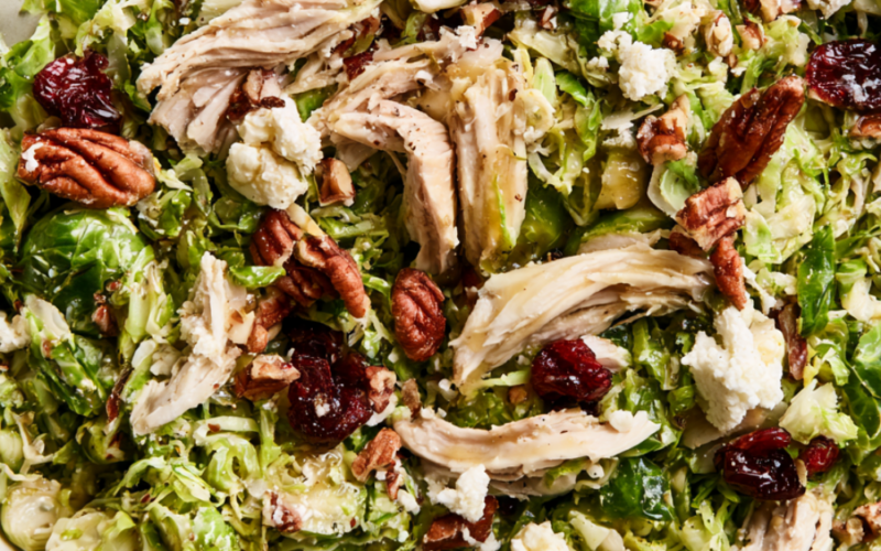 Brussels Sprout Salad with Cranberries, Pecans, & Maple-Dijon Vinaigrette-bowl
