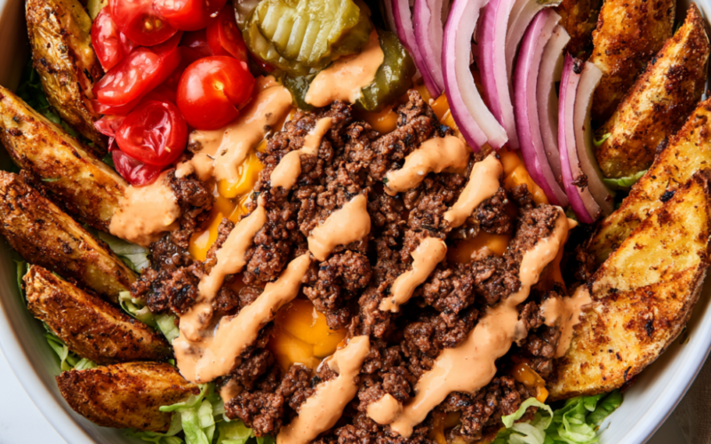 Burger Bowls Recipe With Ground Beef-closeup