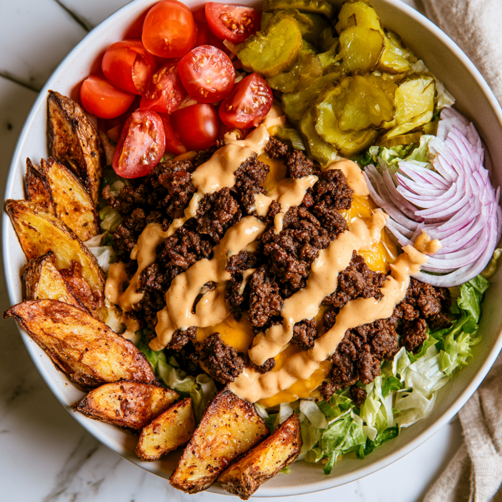 Burger Bowls Recipe With Ground Beef-served