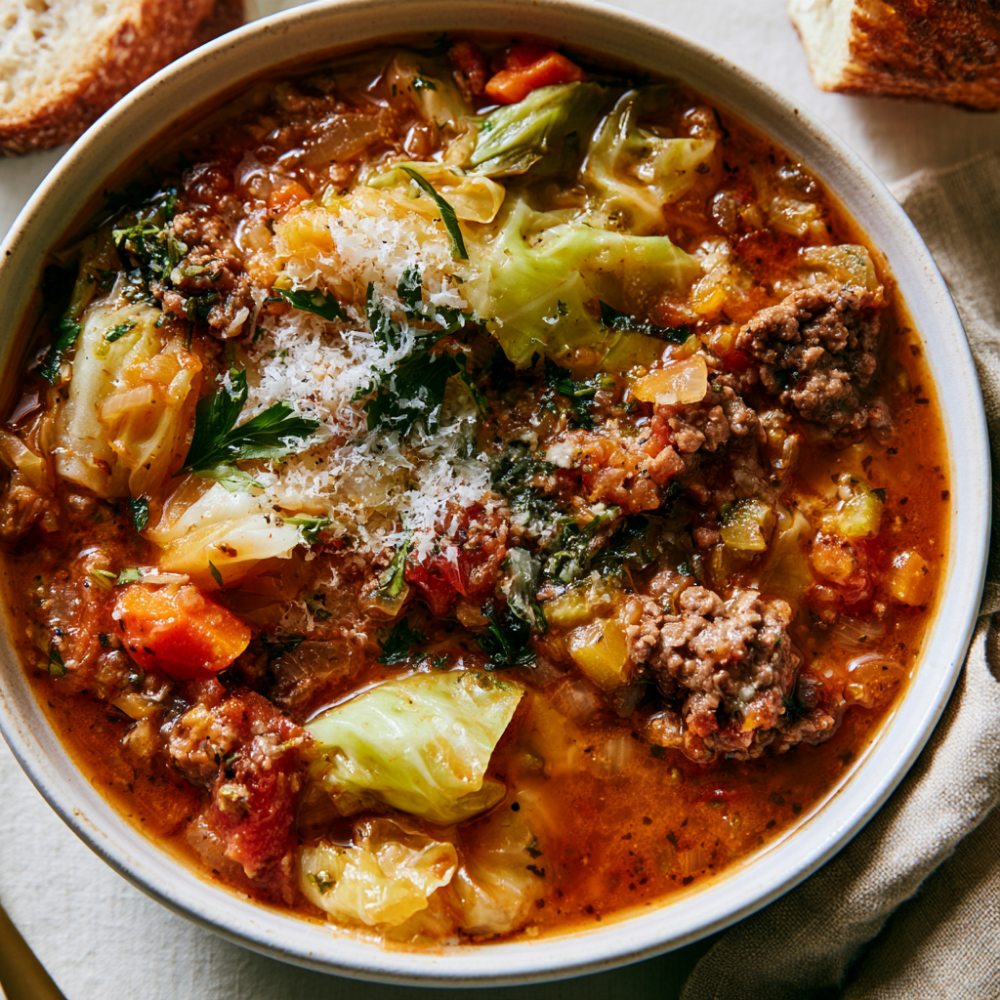 Cabbage Soup with Ground Beef Bowl