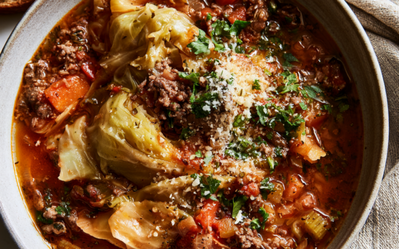 Cabbage Soup with Ground Beef-Served