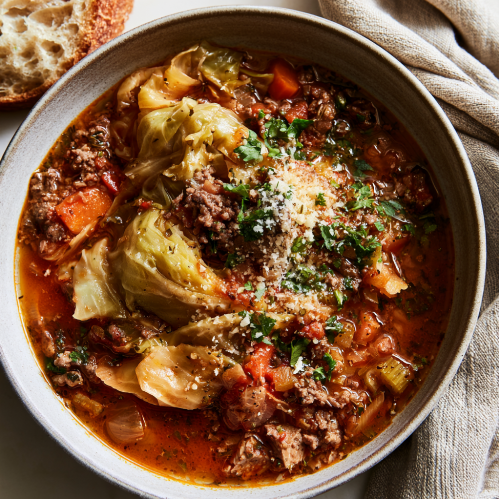 Cabbage Soup with Ground Beef-Served