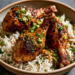 Cajun Butter Crockpot Chicken Drumsticks over rice