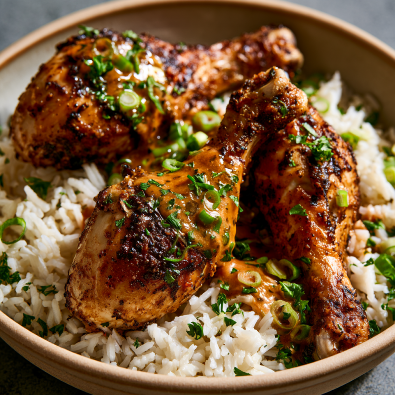 Cajun Butter Crockpot Chicken Drumsticks over rice