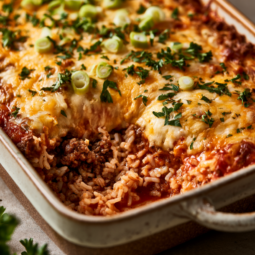 Cheesy Ground Beef and Rice Casserole