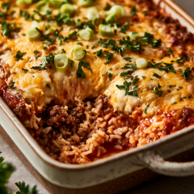 Cheesy Ground Beef and Rice Casserole