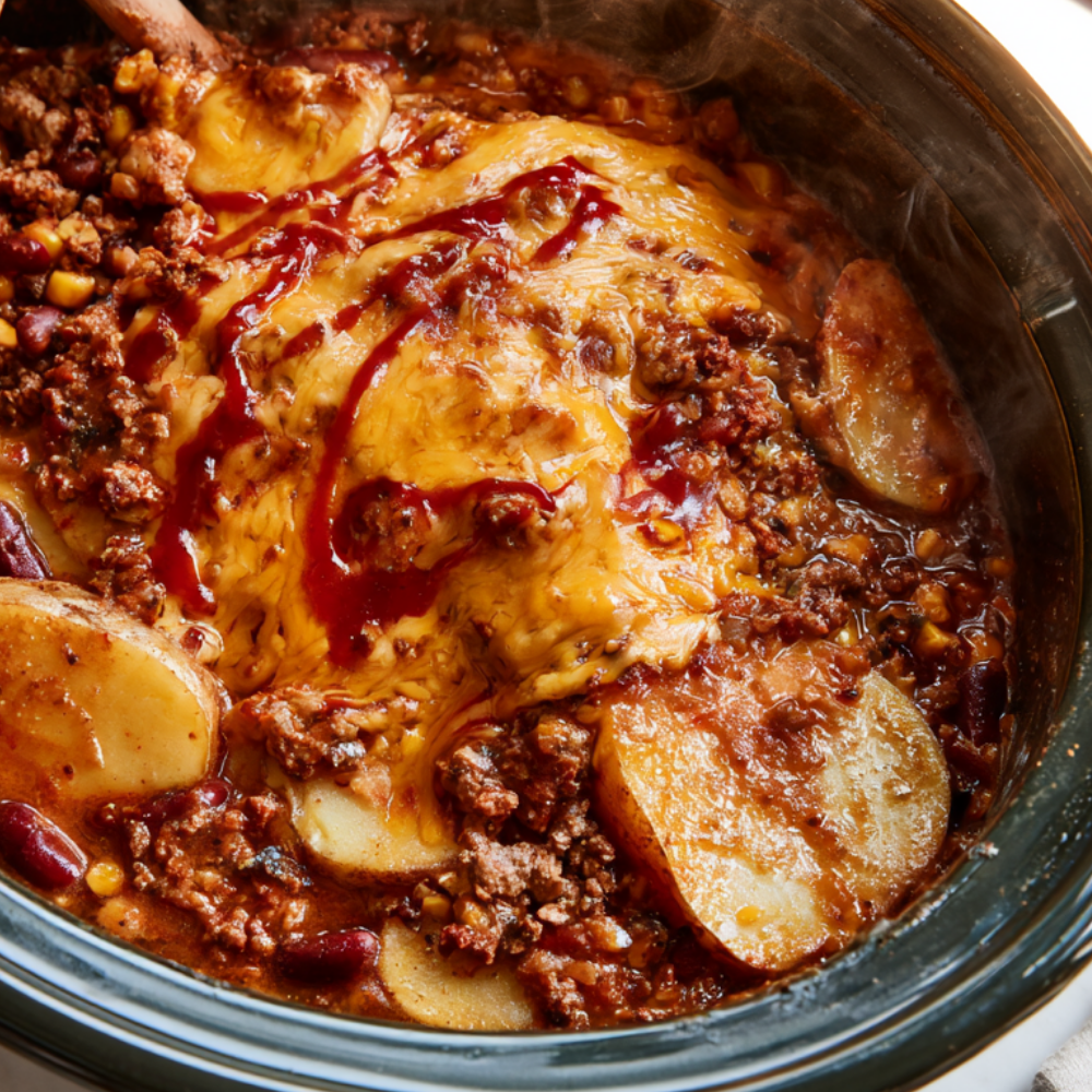 Cheesy Slow Cooker Cowboy Casserole-closeup