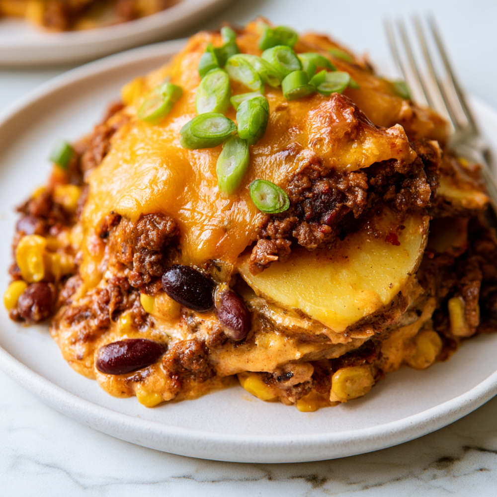 Cheesy Slow Cooker Cowboy Casserole-served