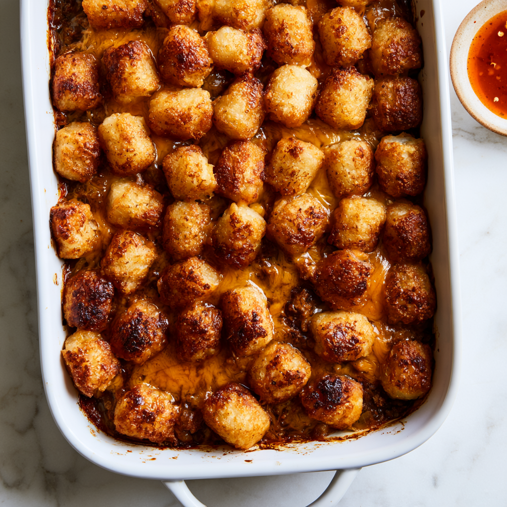 Cheesy Slow Cooker Cowboy Casserole-tater tot broiled