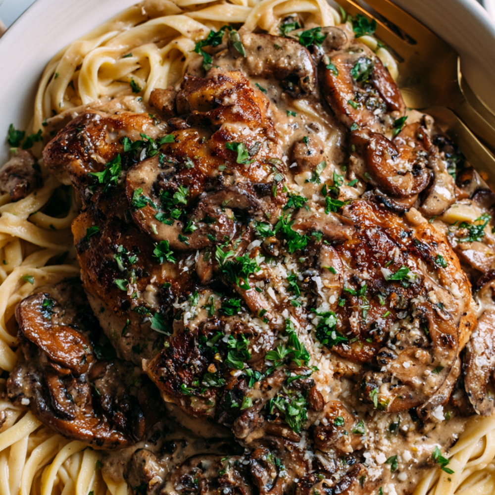 Chicken Marsala over pasta