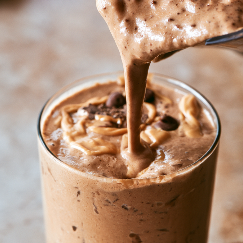 Chocolate Peanut Butter Protein Shake-Blending