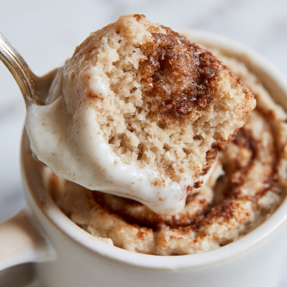 Cinnamon Roll Protein Mug Cake-Close up