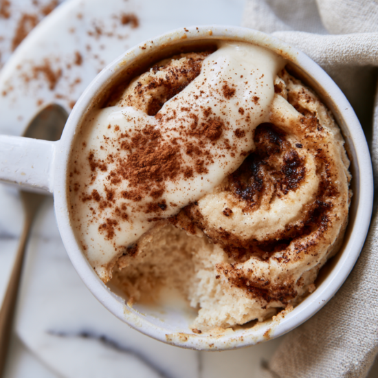 Cinnamon Roll Protein Mug Cake-with Toppings