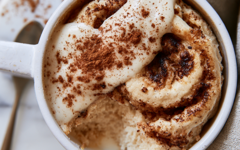 Cinnamon Roll Protein Mug Cake-with Toppings