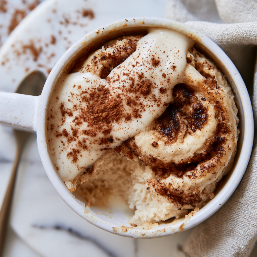 Cinnamon Roll Protein Mug Cake-with Toppings