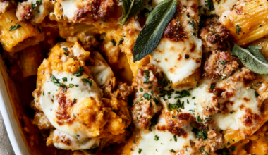 Creamy Butternut Squash & Turkey Sausage Pasta Bake